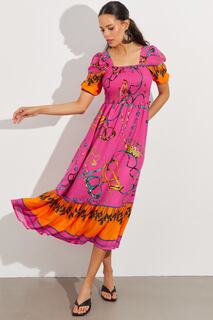 Женское платье миди цвета фуксии с блестящим квадратным воротником ÖM167 Cool &amp; Sexy, розовый