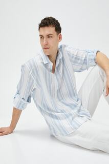 Мужская темно-синяя рубашка в полоску Koton, синий
