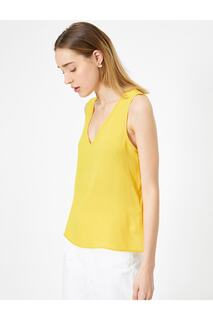 Женская желтая базовая блузка свободного кроя с v-образным вырезом Koton, желтый