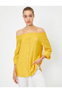 Женская желтая рубашка с открытыми плечами и рукавами на пуговицах Koton, желтый