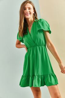 Женское платье с двубортным воротником и эластичной резинкой на талии Bianco Lucci, зеленый