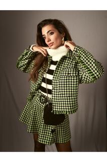Rachel Araz X — твидовый жакет с карманами и кисточками Koton, зеленый
