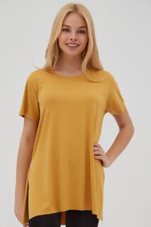 Женская желтая футболка оверсайз с разрезом P21s201-2199 Pattaya, желтый