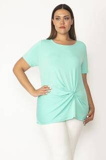 Женская зеленая блузка большого размера со сборками 65n27984 Şans, зеленый