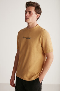 Мужская футболка Frankie из 100% хлопка со специальной текстурой и принтом из плотной ткани GRIMELANGE, бежевый