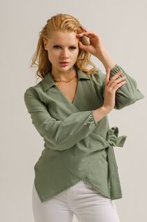 Женская зеленая двубортная блузка с воротником armonika, зеленый