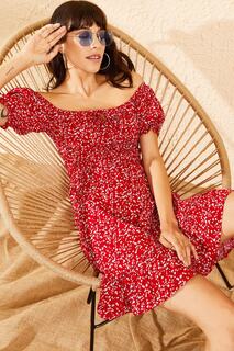 Женское платье с цветочным узором в позументе, завязанное веревкой Bianco Lucci, красный
