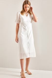 Женское платье с фестонами на пуговицах спереди Bianco Lucci, белый