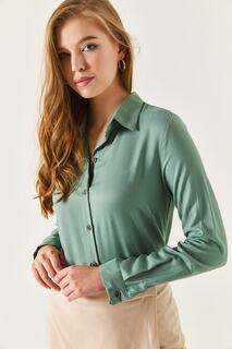 Женская зеленая однотонная рубашка с длинным рукавом armonika, зеленый