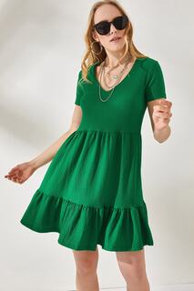 Женское платье травяного цвета с частичным v-образным вырезом Olalook, зеленый