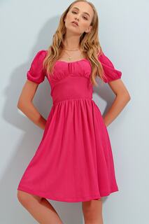 Женское платье цвета фуксии с вырезом в форме сердца и открытой спиной на талии, корсетное платье с рукавами принцессы ALC-X8295 Trend Alaçatı Stili, розовый