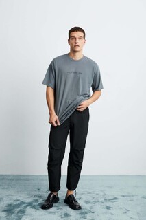 Мужская футболка оверсайз Frank из плотной фактурной ткани с принтом из 100 % хлопка GRIMELANGE, серый