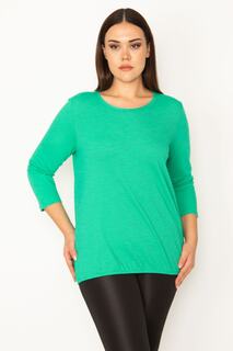 Женская зеленая узкая полосатая блузка больших размеров с эластичной кромкой Şans, зеленый