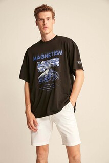 Мужская футболка оверсайз Maddox из 100% хлопка с фактурным принтом GRIMELANGE, черный
