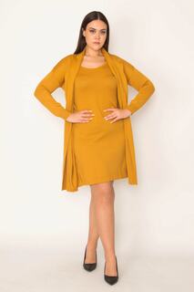Женское платье-кардиган горчичного цвета больших размеров 65n19811 Şans, желтый