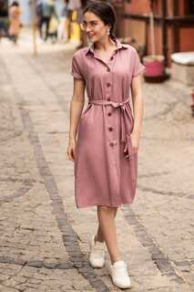 Женское платье-рубашка с короткими рукавами и поясом Dusty Rose armonika, розовый