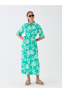 Женское платье-рубашка с коротким рукавом с цветочным принтом LC Waikiki, зеленый