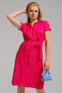 Женское платье-рубашка цвета фуксии с поясом и короткими рукавами armonika, розовый