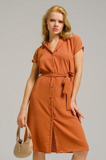 Женское платье-рубашка из норки с поясом и короткими рукавами armonika, коричневый