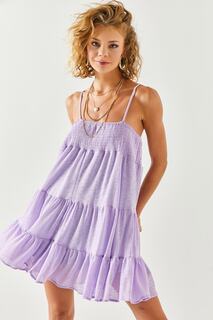 Женское повседневное мини-платье сиреневого цвета с веревочными бретелями Olalook, фиолетовый