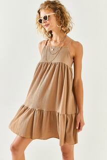 Женское повседневное мини-платье светло-коричневого цвета на тонких бретелях Olalook, бежевый
