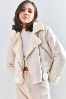Женское плюшевое замшевое пальто 5155 Bianco Lucci, белый
