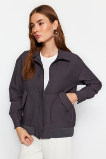Антрацитовая тканая куртка премиум-качества с карманами и подкладкой стандартного кроя Trendyol, серый