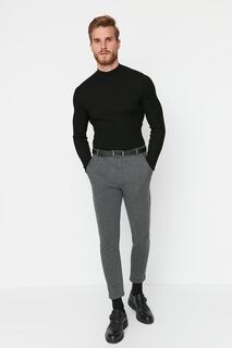 Антрацитовые мужские трикотажные брюки обычного кроя Trendyol, серый