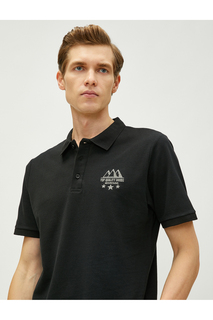 Футболка с воротником-поло, приталенная рубашка на пуговицах с короткими рукавами и вышитым пейзажем Koton, черный