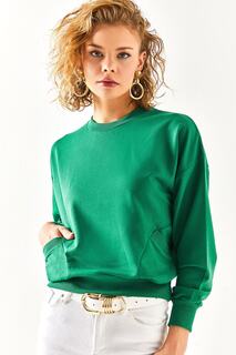 Женская изумрудно-зеленая толстовка с карманами и мягкой текстурой Olalook, зеленый