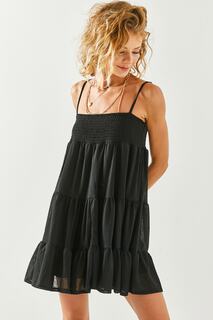 Женское повседневное мини-платье черного цвета с веревочными бретелями Olalook, черный