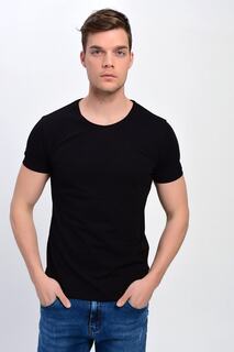 Мужская черная базовая футболка из лайкры с круглым вырезом больших размеров DYNAMO, черный
