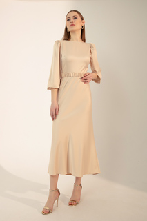 Женское помолвочное платье цвета экрю с длинными рукавами-фонариками Lafaba