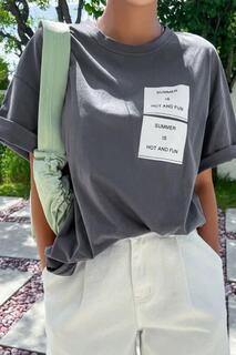 Женская каменно-серая летняя футболка оверсайз с принтом MODAGEN, серый