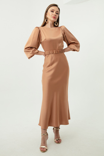 Женское помолвочное платье светло-коричневого цвета с длинными рукавами-фонариками Lafaba, коричневый
