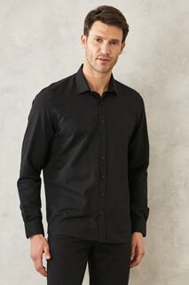 Мужская черная приталенная рубашка с узким кроем и классическим воротником Добби с длинным рукавом AC&amp;Co Altinyildiz Classics, черный