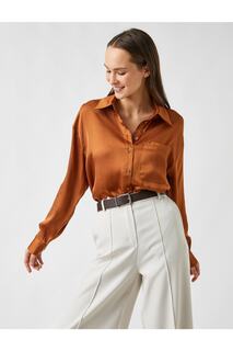 Атласная блузка на пуговицах с длинным рукавом Koton, коричневый