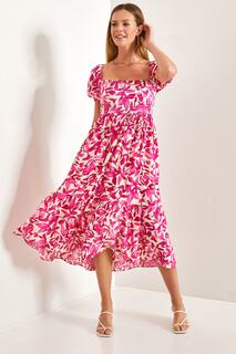 Женское расклешенное платье с квадратным воротником и блестящим узором Bianco Lucci, розовый