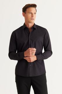 Мужская черная хлопковая рубашка приталенного кроя с классическим воротником, которую легко гладить AC&amp;Co Altinyildiz Classics, черный