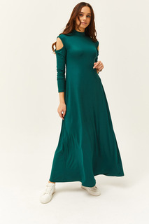 Женское расклешенное платье миди из лайкры изумрудно-зеленого цвета с открытыми плечами Olalook, зеленый