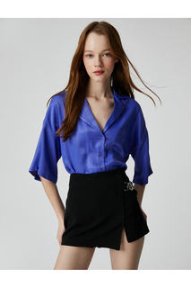Атласная рубашка из вискозы с коротким рукавом на пуговицах Koton, фиолетовый