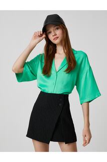 Атласная рубашка с коротким рукавом, свободного покроя, классический воротник на пуговицах Koton, зеленый