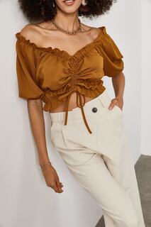 Женская коричневая блузка со сборками спереди 1YZK2-11781-18 XHAN, коричневый