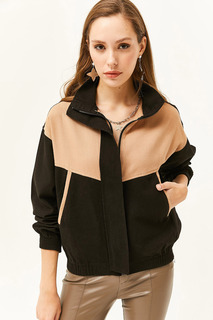 Женская коричневая куртка из мягкого текстурированного хлопка с цветными блоками и карманами Olalook, коричневый