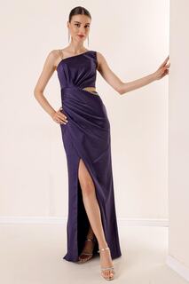Атласное вечернее платье с цепочкой на одно плечо и низкой талией By Saygı, фиолетовый
