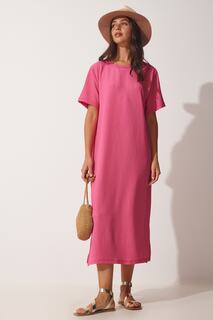 Женское розовое свободное длинное повседневное летнее трикотажное платье Happiness İstanbul, розовый
