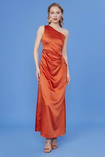 Атласное платье макси на одно плечо Vitrin, оранжевый