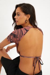 Женская коричневая укороченная блузка с открытой спиной KS112 Cool &amp; Sexy, коричневый