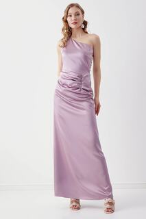 Атласное платье макси на одно плечо Vitrin, фиолетовый