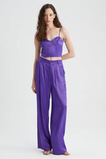Атласные брюки с нормальной талией и широкими штанинами DeFacto, фиолетовый